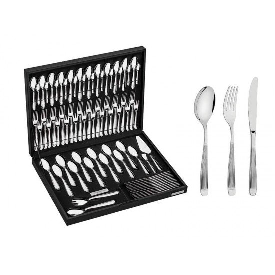 FAQUEIRO ACO INOX COM FACA DE MESA E ESTOJO DE MADEIRA 76 PC TRAMONTINA
