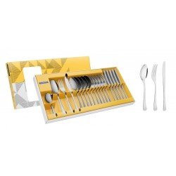 FAQUEIRO HAVANA EM ACO INOX COM FACAS DE MESA ACABAMENTO EM BRILHO 24 PECAS TRAMONTINA