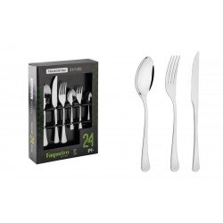 FAQUEIRO HAVANA EM ACO INOX COM FACAS DE MESA ACABAMENTO EM BRILHO 24 PECAS TRAMONTINA