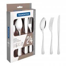 FAQUEIRO ACO INOX COM FACA DE MESA 24 PC TRAMONTINA