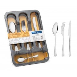 FAQUEIRO HAVANA EM ACO INOX FACAS PARA CHURRASCO ACABAMENTO BRILHO E GAVETEIRO 24 PECAS TRAMONTINA