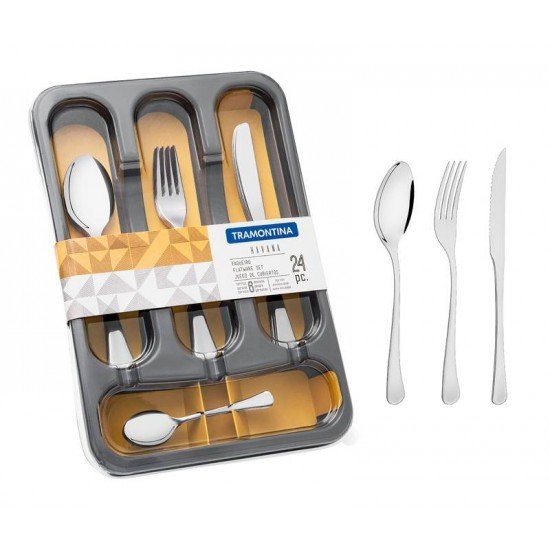 FAQUEIRO HAVANA EM ACO INOX FACAS PARA CHURRASCO ACABAMENTO BRILHO E GAVETEIRO 24 PECAS TRAMONTINA