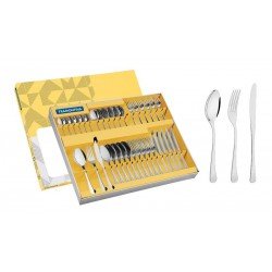 FAQUEIRO HAVANA EM ACO INOX COM FACAS DE MESA ACABAMENTO EM BRILHO 36 PECAS TRAMONTINA