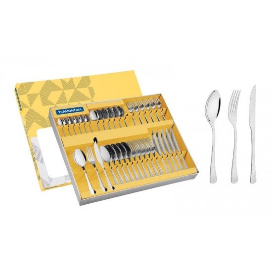 FAQUEIRO HAVANA EM ACO INOX COM FACAS PARA CHURRASCO ACABAMENTO EM BRILHO 36 PECAS TRAMONTINA