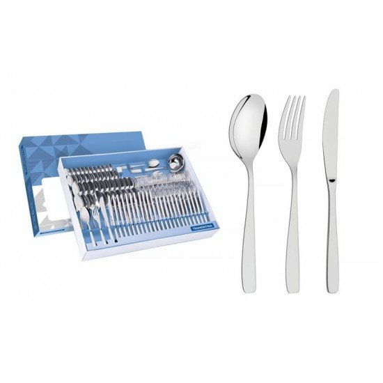 FAQUEIRO COSMOS EM ACO INOX COM FACAS DE MESA ACABAMENTO EM BRILHO 101 PECAS TRAMONTINA