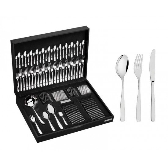 FAQUEIRO ACO INOX COM FACA DE MESA E ESTOJO DE MADEIRA 101 PC TRAMONTINA