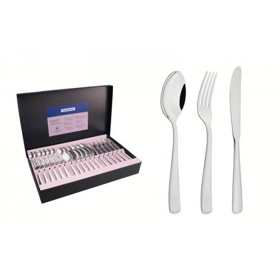 FAQUEIRO TRAMONTINA PACIFIC EM AÇO INOX COM FACAS DE MESA  ACABAMENTO ALTO BRILHO COM DETALHES NO CABO 36 PEÇAS