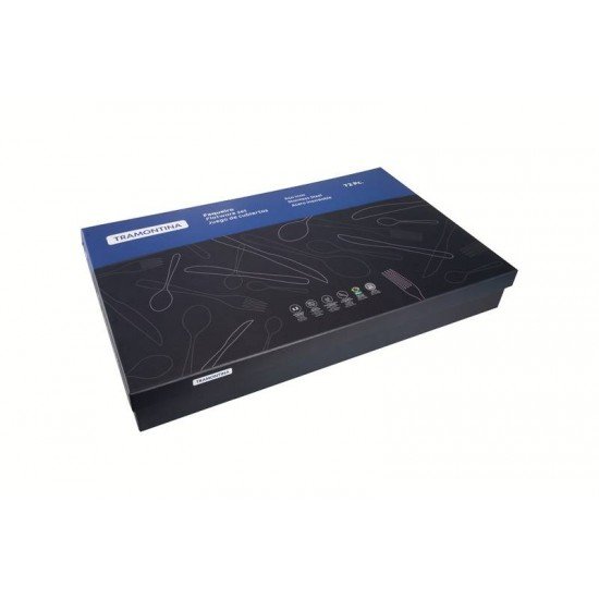 FAQUEIRO TRAMONTINA PACIFIC EM AÇO INOX COM FACAS DE MESA ACABAMENTO ALTO BRILHO COM DETALHES NO CABO 72 PEÇAS