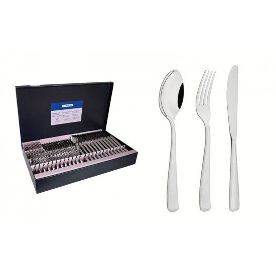 FAQUEIRO TRAMONTINA PACIFIC EM AÇO INOX COM FACAS DE MESA ACABAMENTO ALTO BRILHO COM DETALHES NO CABO 72 PEÇAS