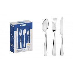 FAQUEIRO PACIFIC EM ACO INOX COM FACAS DE MESA ACABAMENTO EM BRILHO 16 PECAS TRAMONTINA