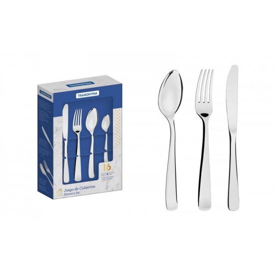 FAQUEIRO PACIFIC EM ACO INOX COM FACAS DE MESA ACABAMENTO EM BRILHO 16 PECAS TRAMONTINA
