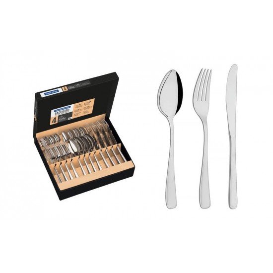 FAQUEIRO CONTINENTAL EM ACO INOX COM FACAS DE MESA ACABAMENTO BRILHO E FOSCO 24 PECAS TRAMONTINA