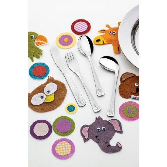 COLHER INFANTIL BABY CURVADA EM ACO INOX ACABAMENTO BRILHO COM DESENHO EM ALTO RELEVO TRAMONTINA