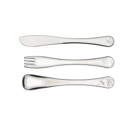 JOGO DE TALHERES INFANTIL TRAMONTINA LE PETIT EM AÇO INOX MENINAS ACABAMENTO BRILHO COM DESENHO EM ALTO RELEVO 3 PEÇAS