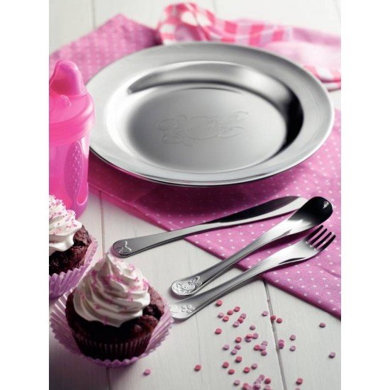 JOGO DE TALHERES INFANTIL TRAMONTINA LE PETIT EM AÇO INOX MENINAS ACABAMENTO BRILHO COM DESENHO EM ALTO RELEVO 2 PEÇAS