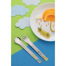 JOGO DE TALHERES INFANTIS ALLEGRIA EM ACO INOX DINOSSAUROS 2 PECAS TRAMONTINA