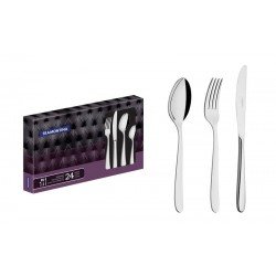 FAQUEIRO CANNES EM ACO INOX COM FACAS DE MESA FORJADAS ACABAMENTO ALTO BRILHO 24 PECAS TRAMONTINA