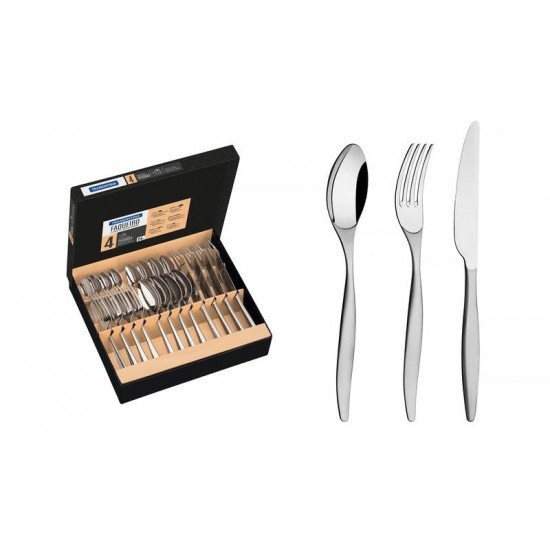FAQUEIRO WIND EM ACO INOX COM FACAS DE MESA ACABAMENTO BRILHO E FOSCO 24 PECAS TRAMONTINA
