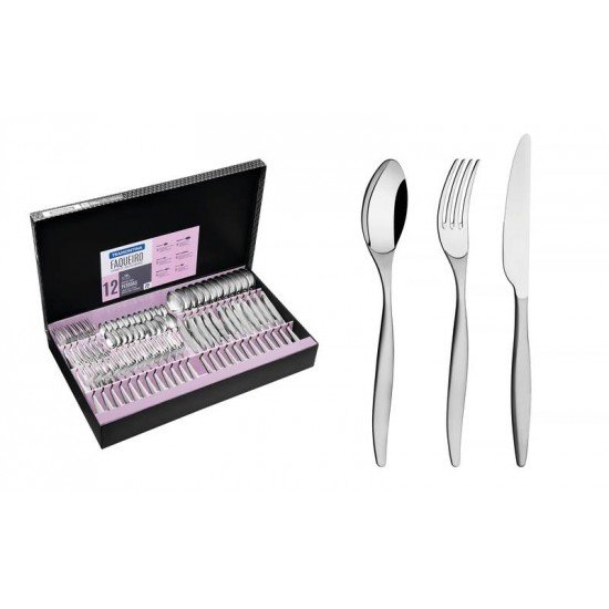 FAQUEIRO WIND EM ACO INOX COM FACAS DE MESA ACABAMENTO BRILHO E FOSCO 72 PECAS TRAMONTINA