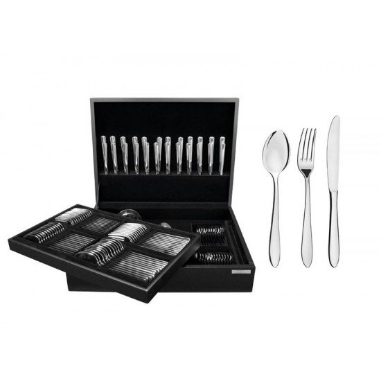 FAQUEIRO SATRI EM ACO INOX COM ESTOJO DE MADEIRA 101 PECAS TRAMONTINA