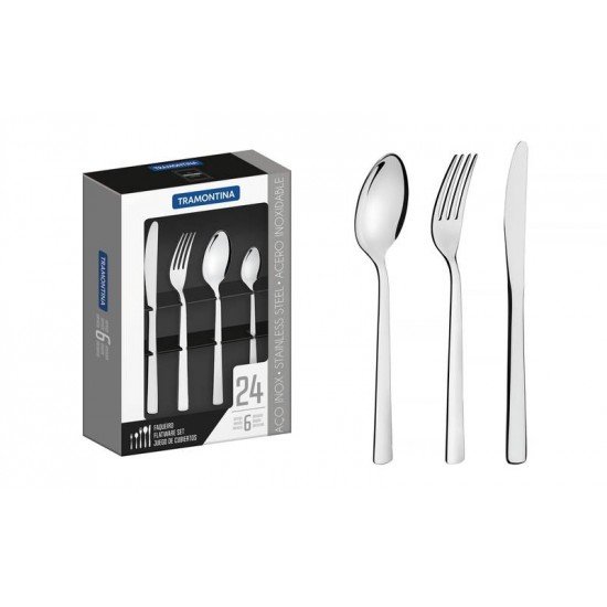 FAQUEIRO OSLO EM ACO INOX COM FACAS DE MESA ACABAMENTO ALTO BRILHO 24 PECAS TRAMONTINA