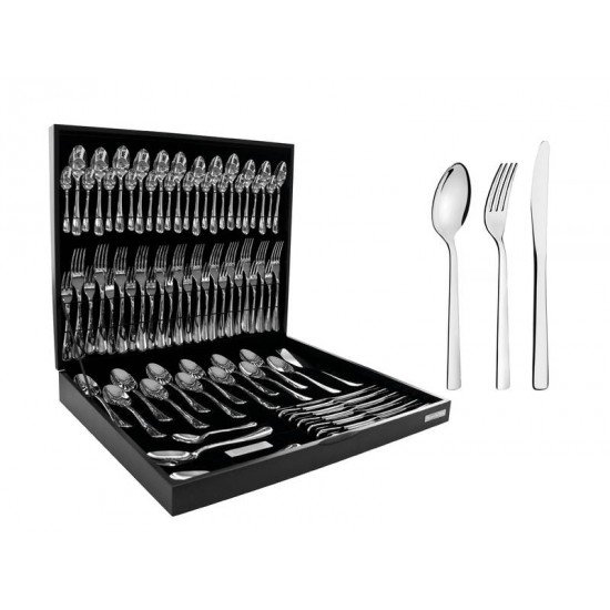 FAQUEIRO OSLO EM ACO INOX COM FACAS DE MESA E ESTOJO DE MADEIRA 76 PECAS TRAMONTINA