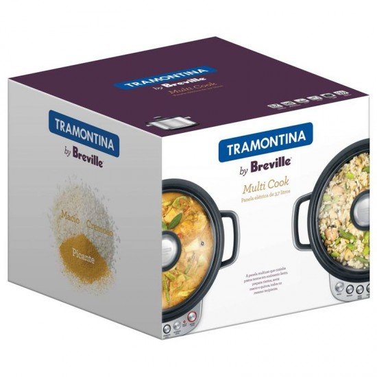 PANELA ELÉTRICA TRAMONTINA BY BREVILLE MULTI COOK EM AÇO INOX 3,7 LITROS PRATA E PRETO
