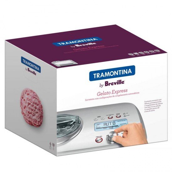 SORVETEIRA TRAMONTINA BY BREVILLE EM AÇO INOX GELATO EXPRESS PRATA
