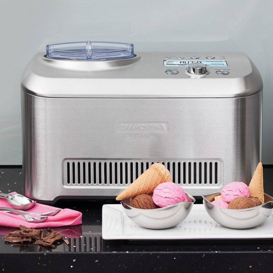 SORVETEIRA TRAMONTINA BY BREVILLE EM AÇO INOX GELATO EXPRESS PRATA