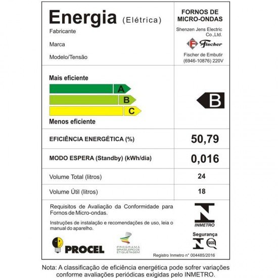 FORNO MICROONDAS DE EMBUTIR  FISCHER 24 LITROS INOX