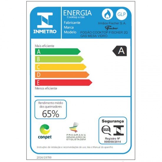 FOGAO COOKTOP FISCHER 2 BOCAS A GAS MESA VIDRO PRETO