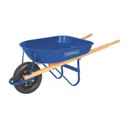 CARRINHO DE MAO BRACO DE MADEIRA CACAMBA METALICA REDONDA AZUL PNEU EM BORRACHA TRAMONTINA