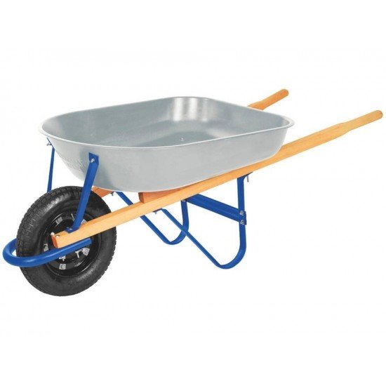 CARRINHO DE MAO BRACO DE MADEIRA CACAMBA METALICA REDONDA GALVANIZADA PNEU EM BORRACHA TRAMONTINA