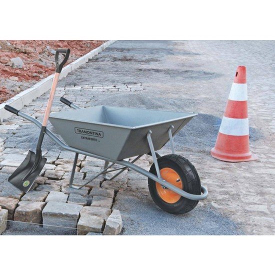 CARRINHO DE MAO BRACO METALICO CACAMBA QUADRADA METALICA REFORCADA PNEU EM BORRACHA TRAMONTINA