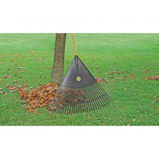 VASSOURA PLASTICA LARANJA 30 DENTES COM CABO DE MADEIRA DE 120 CM DESMONTADO PARA JARDIM TRAMONTINA