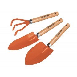 CONJUNTO PARA JARDIM 3 PECAS METALICAS CABO DE MADEIRA EMBALAGEM PLASTICA TRAMONTINA
