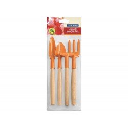 CONJUNTO PARA JARDIM 4 PECAS COM LAMINA METALICA CABO DE MADEIRA EMBALAGEM PLASTICA TRAMONTINA