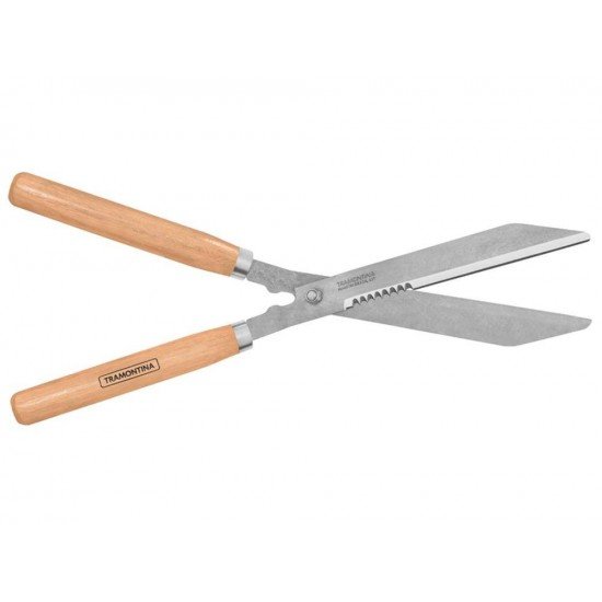 TESOURA PARA CERCA VIVA LAMINA METALICA POLIDAS CABO DE MADEIRA TRAMONTINA