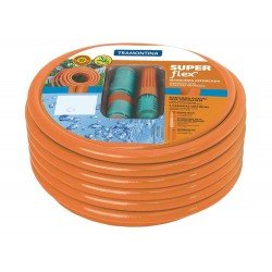 MANGUEIRA SUPER FLEX EM PVC LARANJA PARA JARDIM DE 1 2 COM 25 METROS E COM ENGATES PLASTI TRAMONTINA