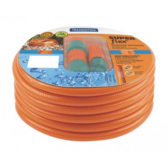 MANGUEIRA SUPER FLEX ANTITORCAO 1 2 LARANJA EM PVC 3 CAMADAS 15 M TRAMONTINA