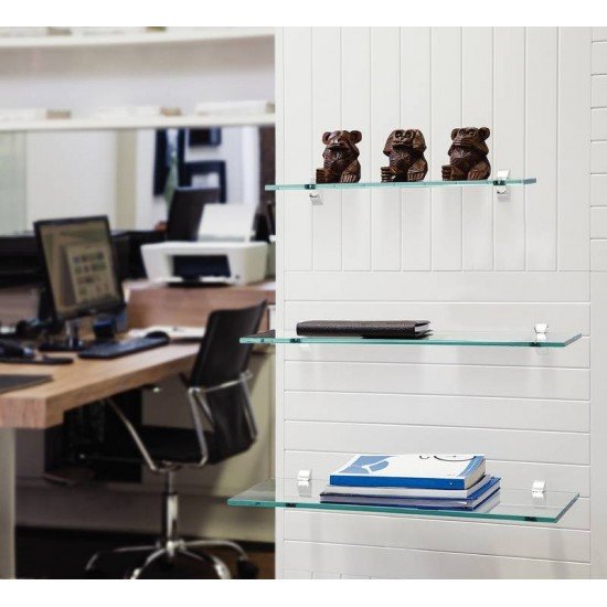 PRATELEIRA DE VIDRO GLASS RETA COM SUPORTE INJETADO 600X150X8 MM TRAMONTINA