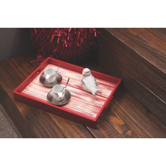 BANDEJA LINHA COLOR MODELO VERMELHA TODA EM MADEIRA COM ACABAMENTO RUSTICO TRAMONTINA