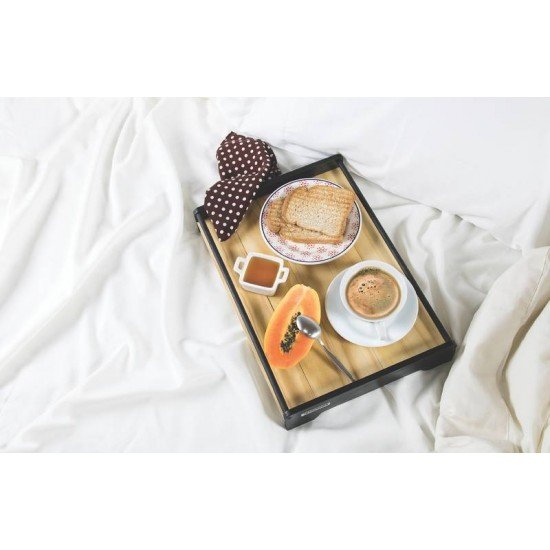 BANDEJA DAILY COM ESTRUTURA EM MADEIRA MACICA COM ACABAMENTO PRETO E VERNIZ COM PES FIXOS TRAMONTINA