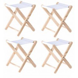 KIT 4 UNIDADES DE BANQUETA DOBRAVEL PINUS E TECIDO MODELO ARAGUAIA PRATILAR