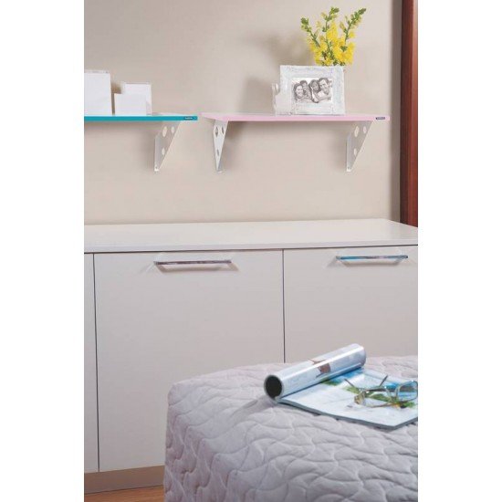 PRATELEIRA COLOR MADEIRA PINUS BRANCA BORDA EM PVC ROSA E SUPORTE METALICO 600X250X15 MM TRAMONTINA