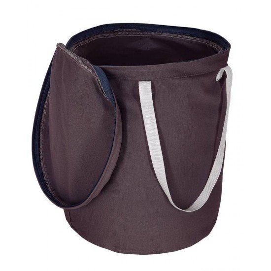 CESTO ORGANIZADOR EM LONA CINZA COM FECHAMENTO À FECHO TRAMONTINA