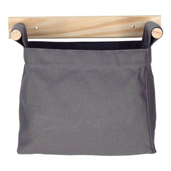 ORGANIZADOR DE PAREDE EM LONA CINZA COM SUPORTE DE MADEIRA TRAMONTINA