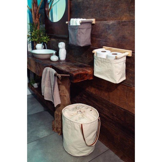 ORGANIZADOR DE PAREDE EM LONA CINZA COM SUPORTE DE MADEIRA TRAMONTINA