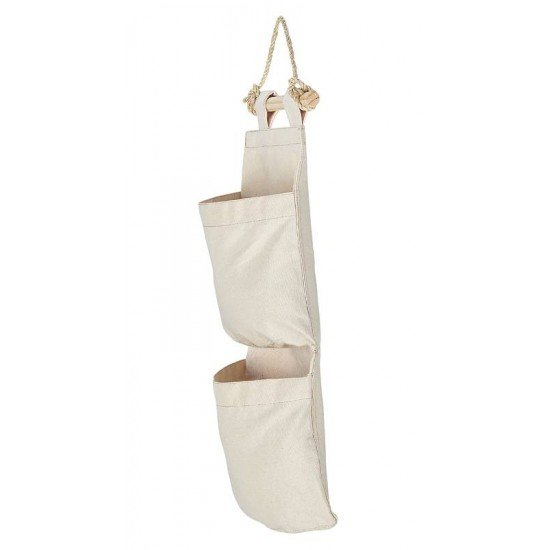 ORGANIZADOR TRAMONTINA EM LONA NATURAL COM 2 BOLSOS E CORDA PARA PENDURAR
