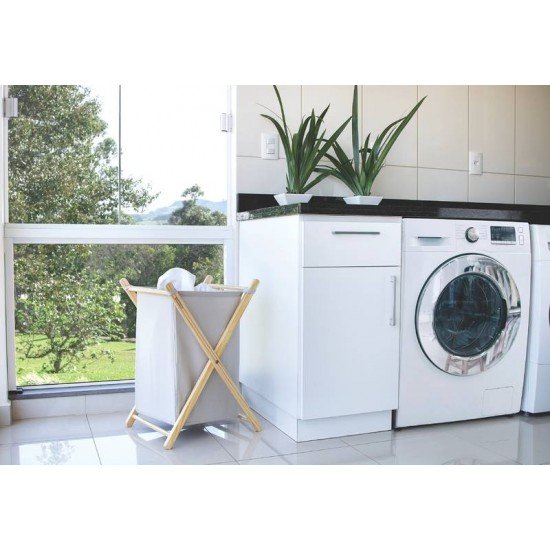 CESTO MULTIUSO COM ESTRUTURA EM MADEIRA MACICA E ALGODAO BEGE 42 L TRAMONTINA